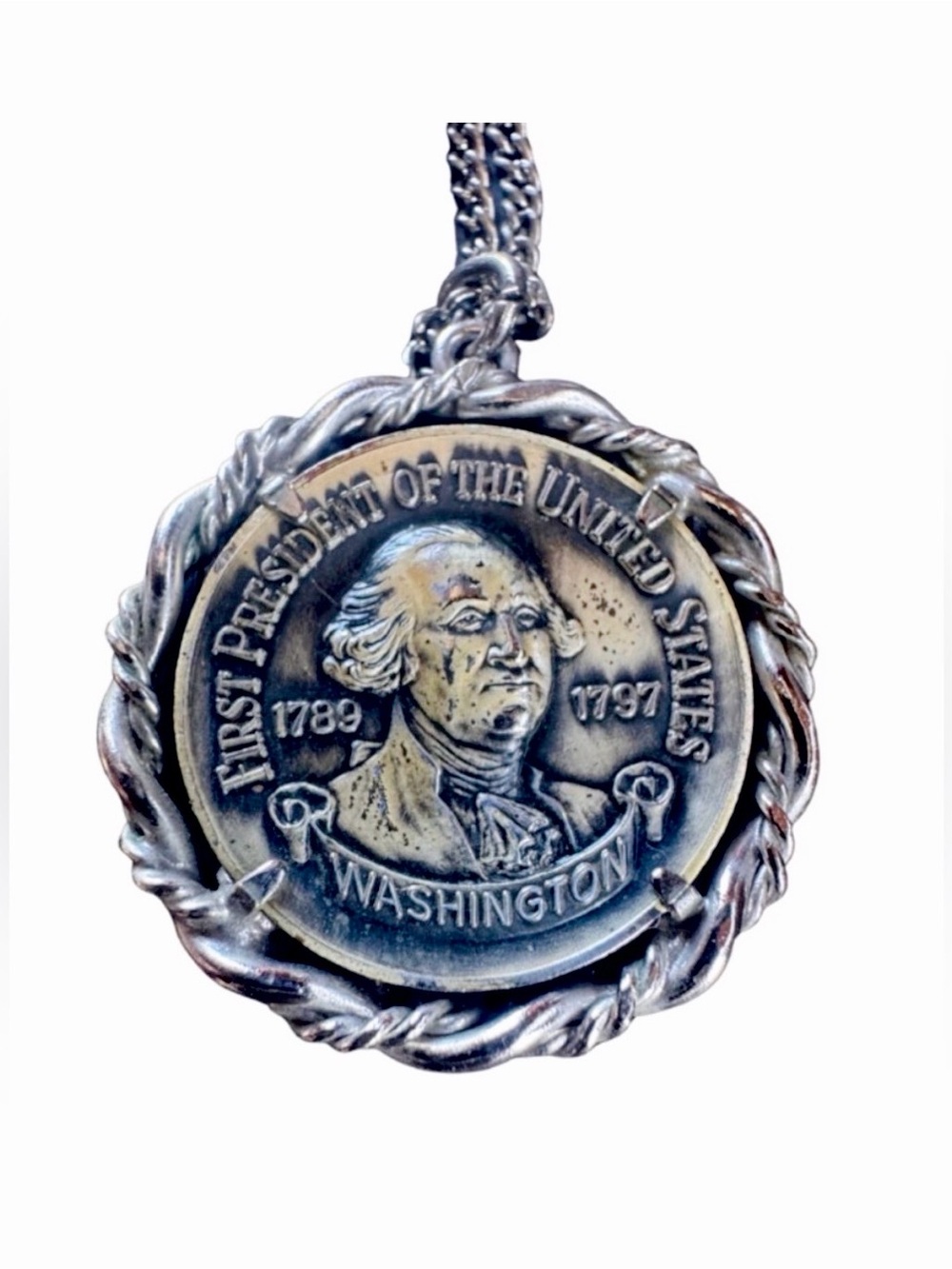 Rare Washington Coin Pendant Necklace in Silver. Handmade by an artisan in FL